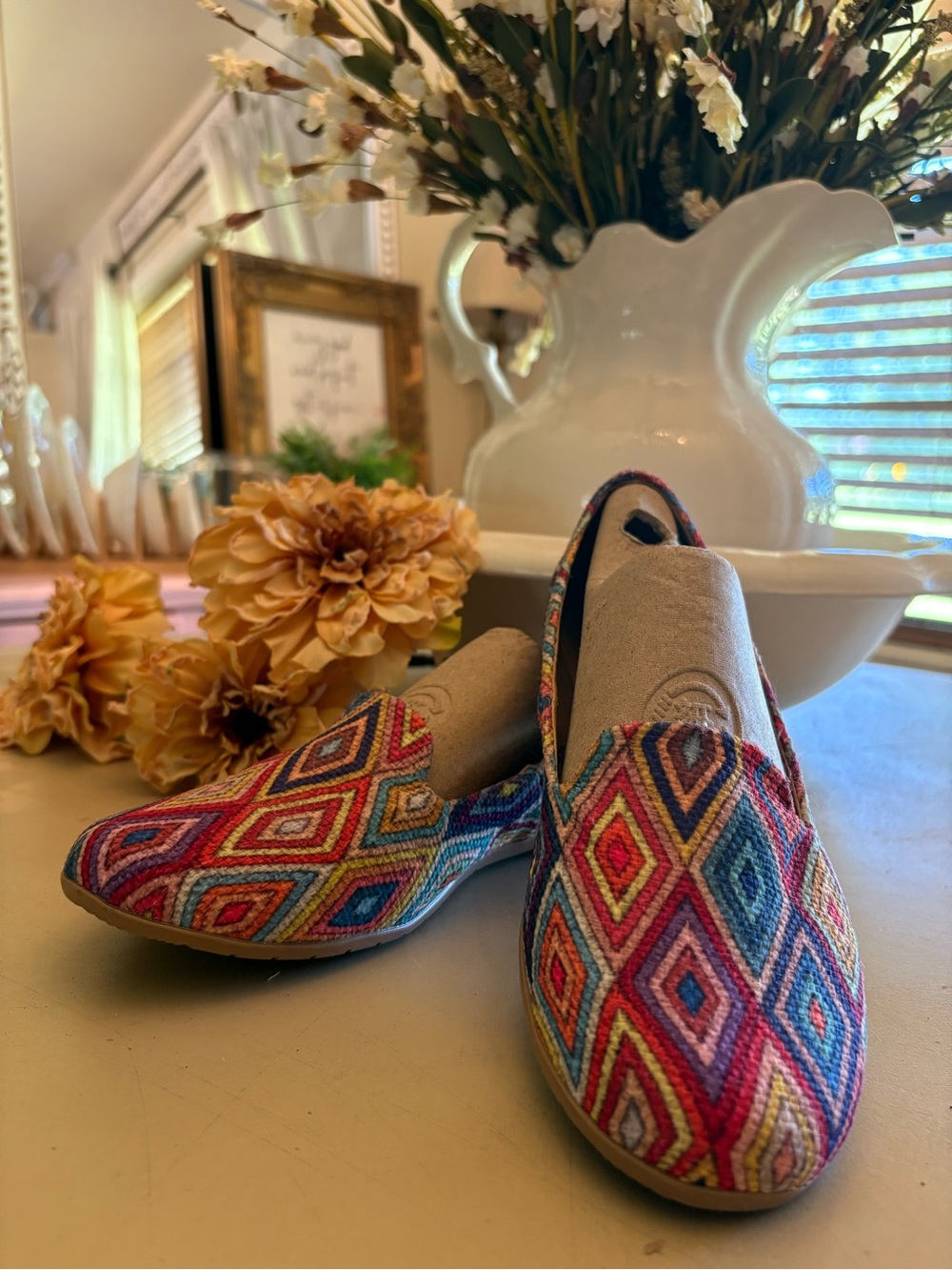 Multicolor Woven Diamond Slip-On Loafers - Women's Flats